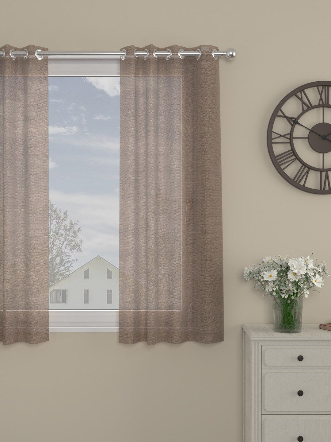 ROSARA HOME Taupe Solid Polyester Sheer Window Curtain Price in India