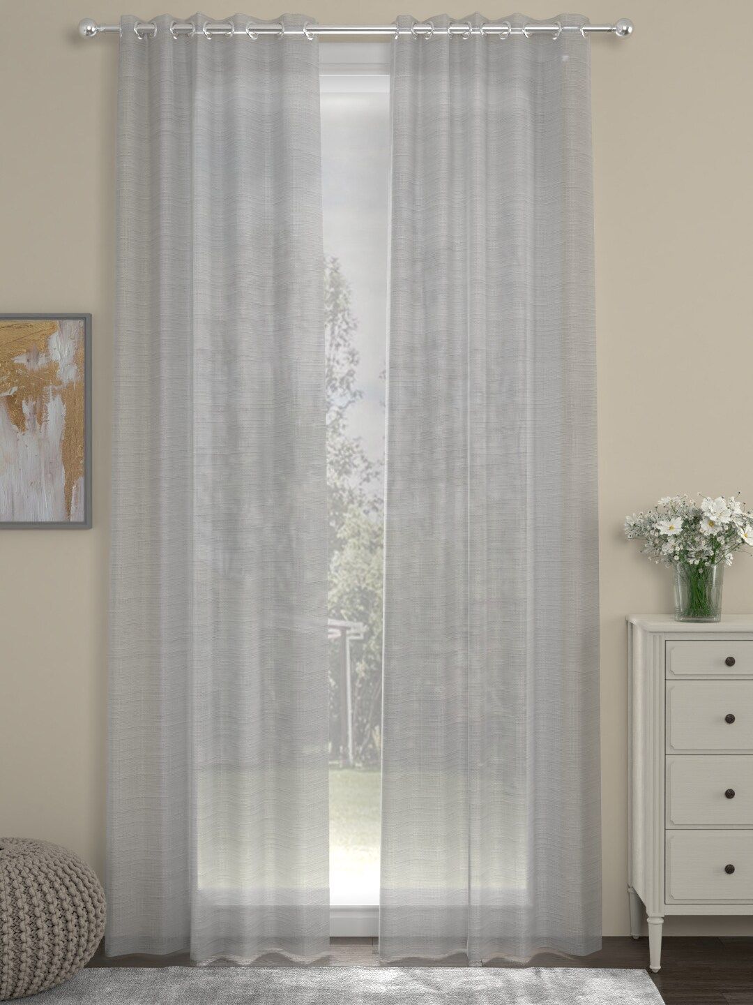 ROSARA HOME Pack of 2 Off White Solid Polyester Sheer Long Door Curtain Price in India