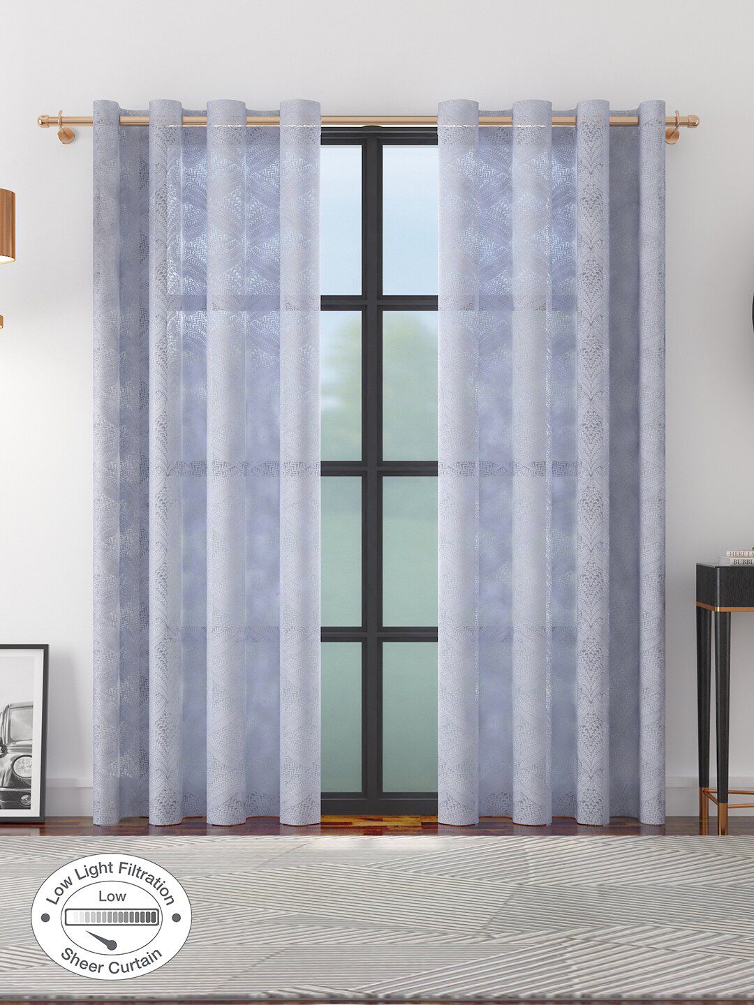 HomeTown Blue & Grey Set of 2 Sheer Long Door Curtain Price in India