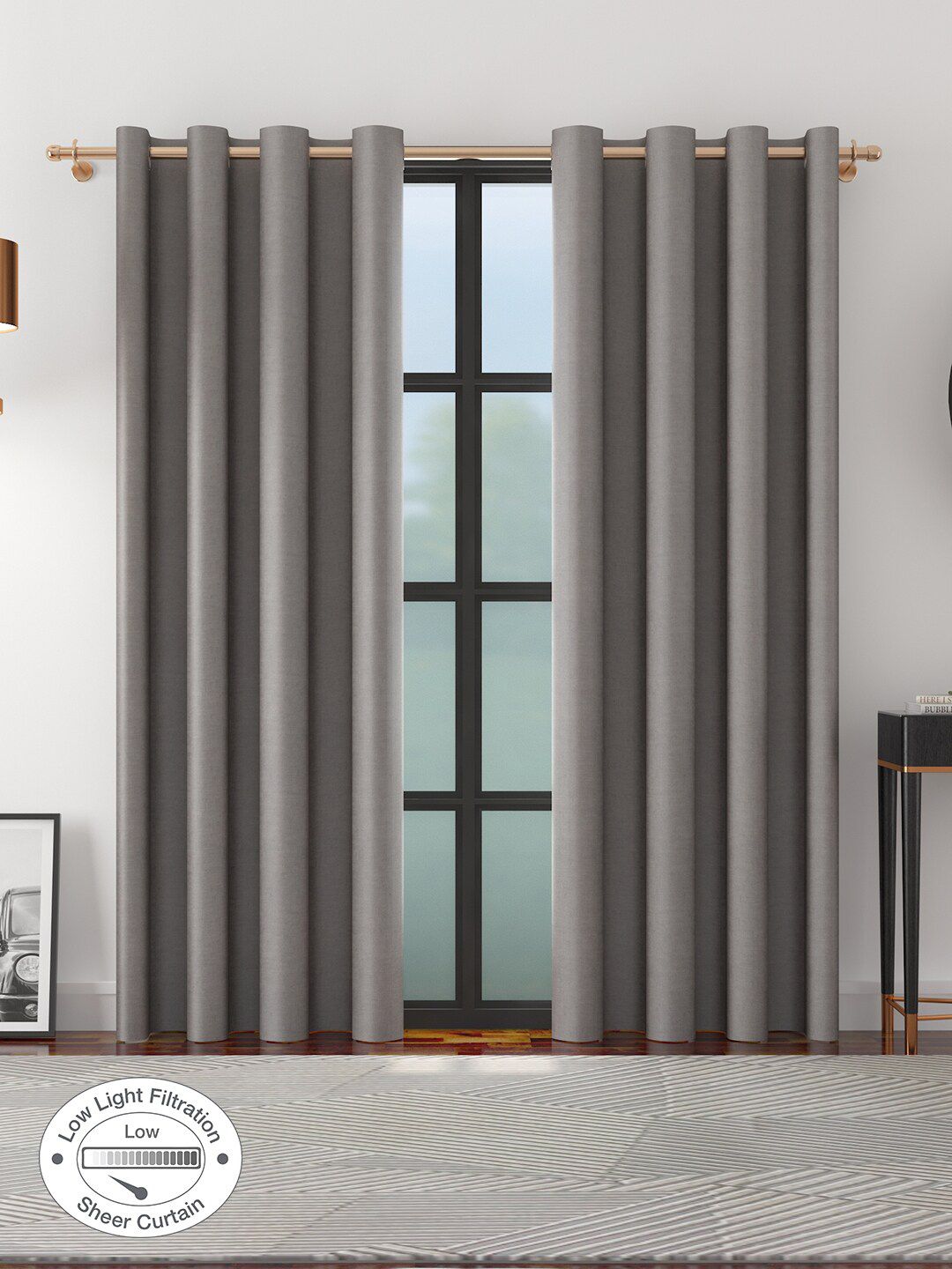 HomeTown Charcoal Set of 2 Sheer Door Curtain Price in India