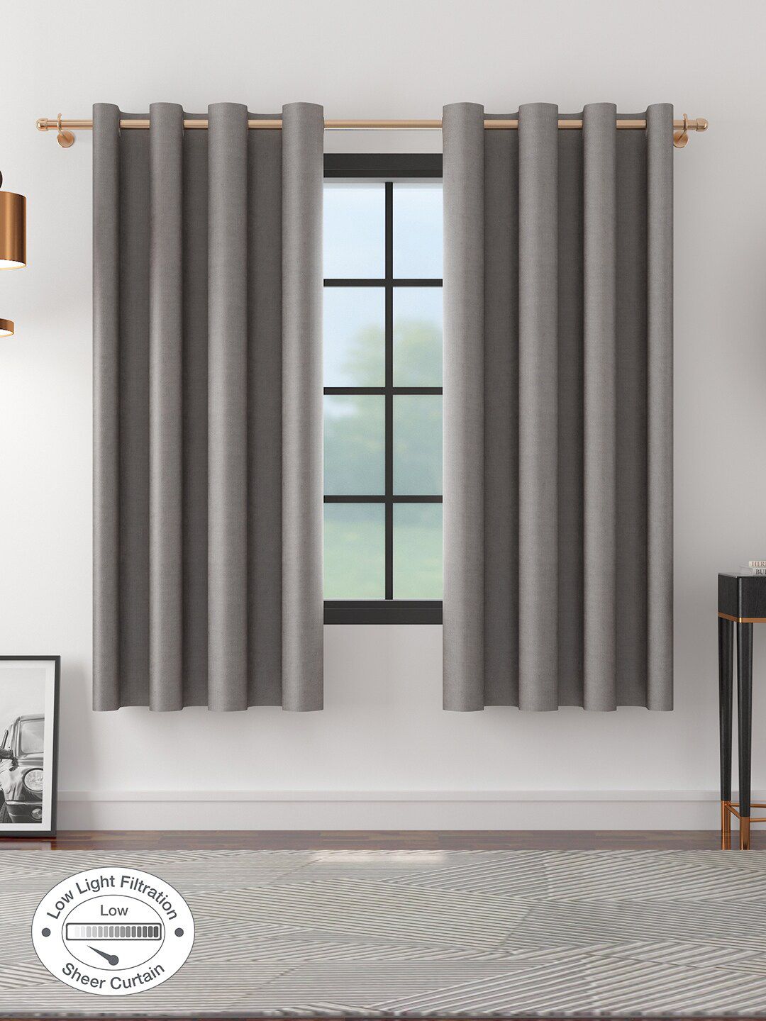 HomeTown Charcoal Set of 2 Sheer Window Curtain Price in India