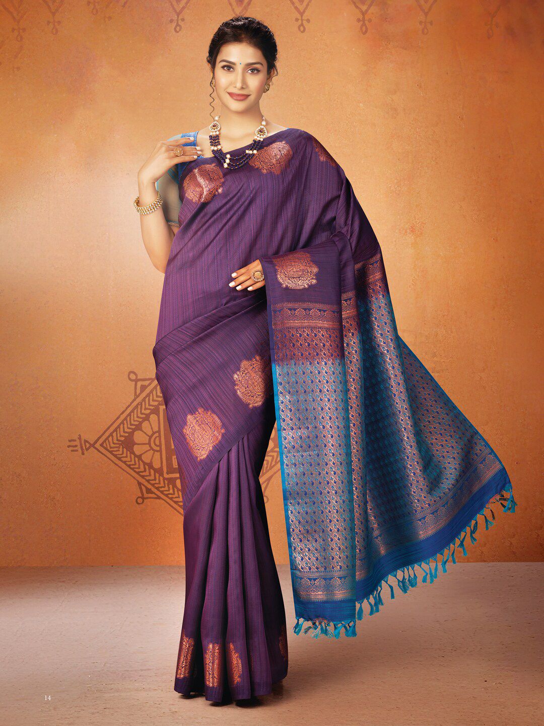 SAMUDRIKA PATTU Violet & Copper-Toned Woven Design Zari Pure Silk Kanjeevaram Saree Price in India