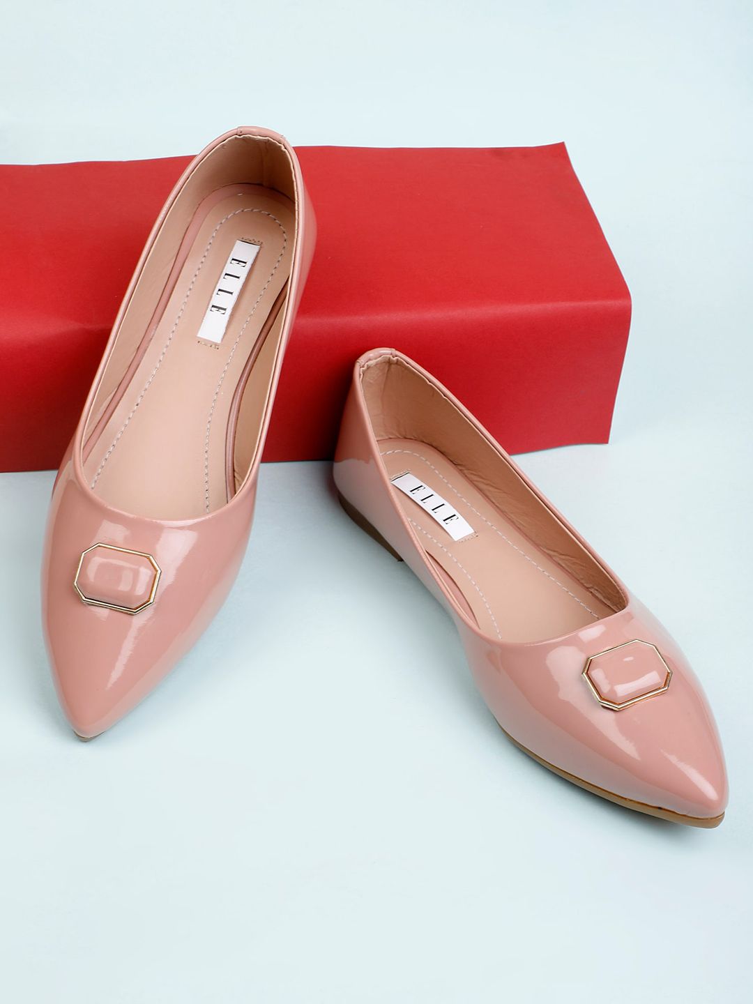 ELLE Women Peach-Coloured Ballerinas with Bows Flats