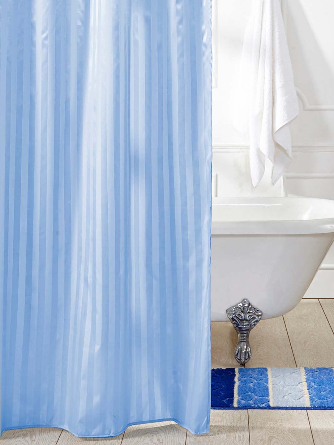 OBSESSIONS Blue Striped Shower Curtain Price in India