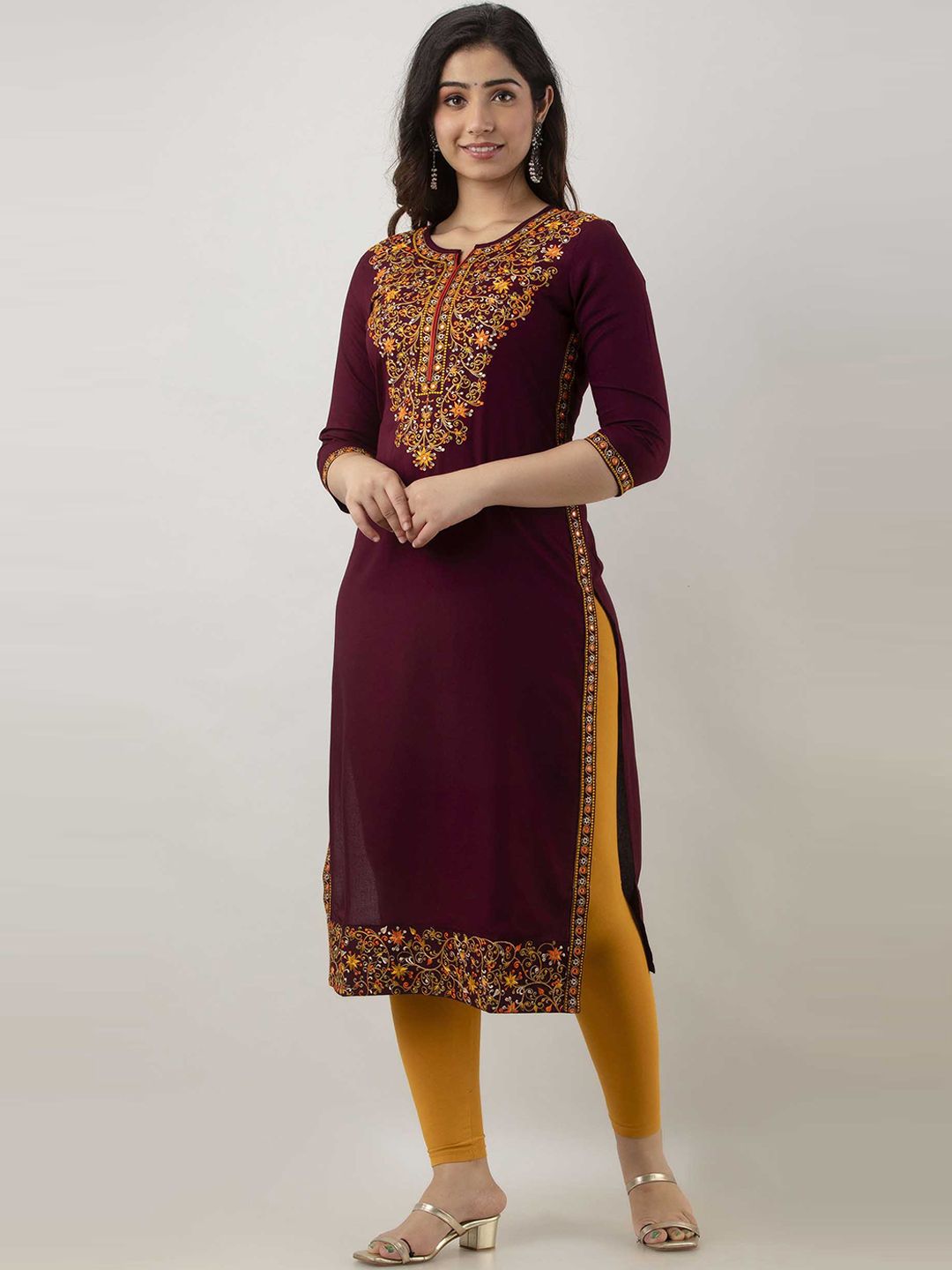 FASHION DEPTH Women Floral Embroidered Thread Work Kurta Price in India