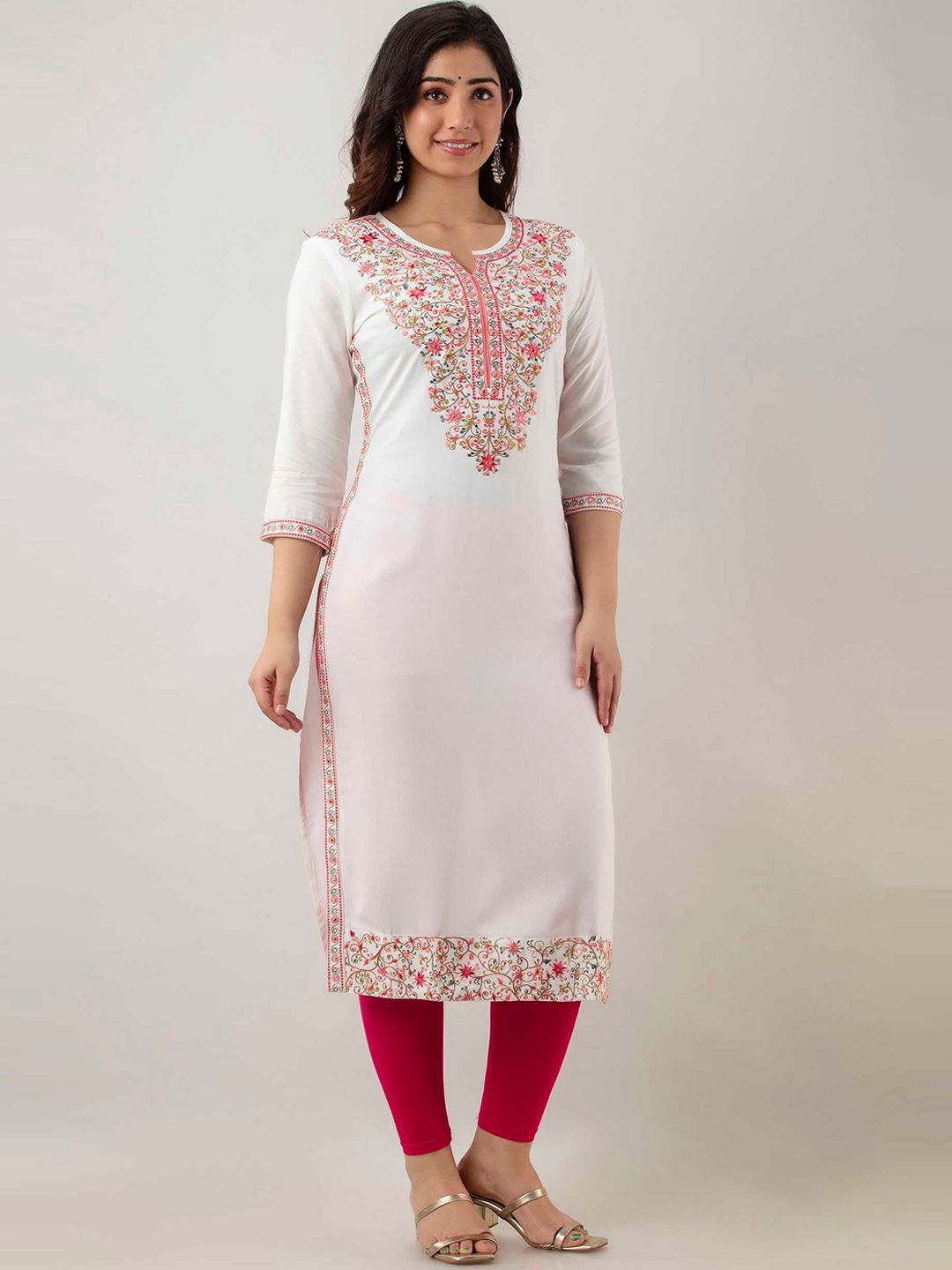 FASHION DEPTH Women  Floral Yoke Design Thread Work Kurta Price in India