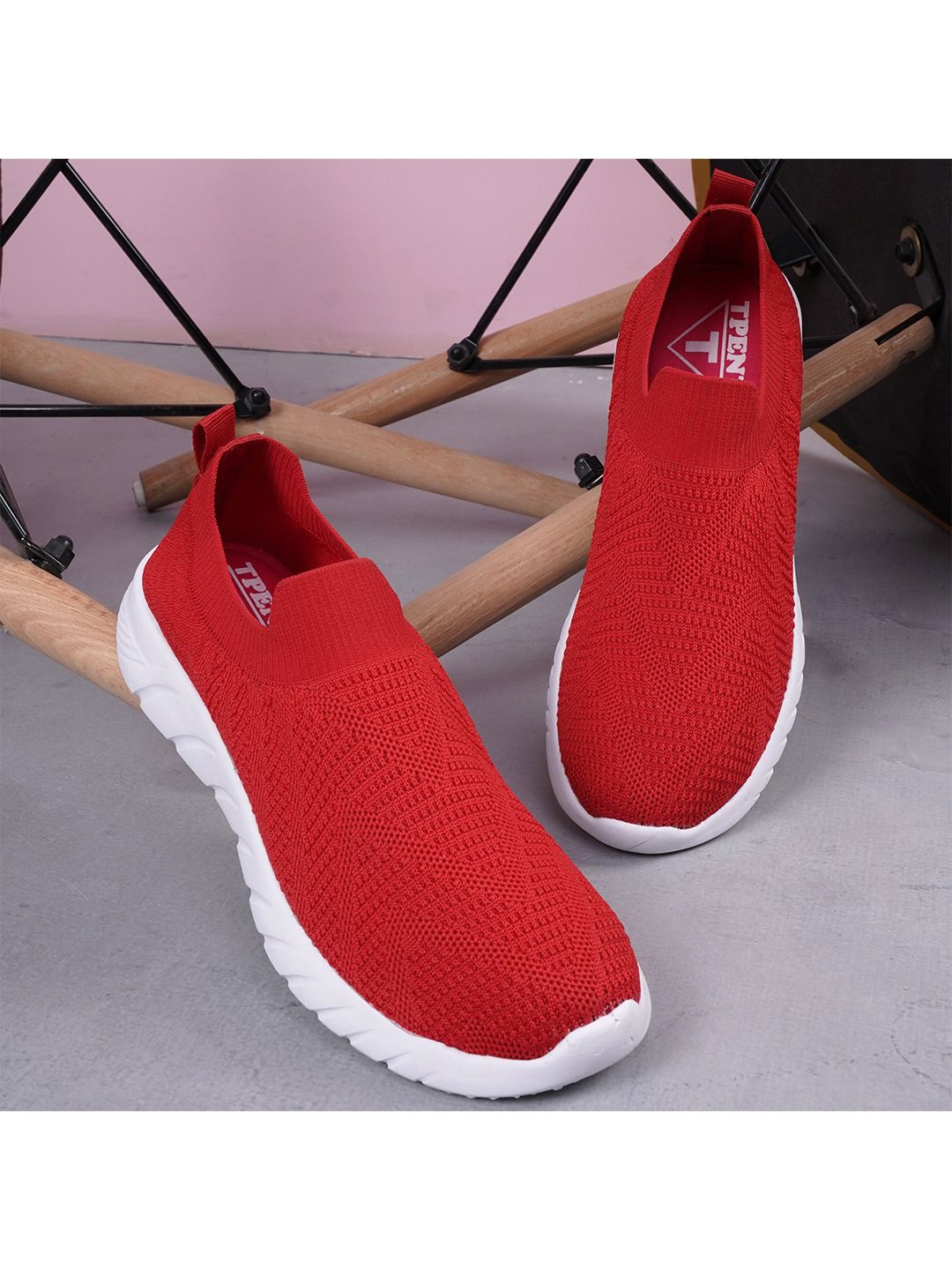 TPENT Women Red Mesh Running Non-Marking Shoes Price in India