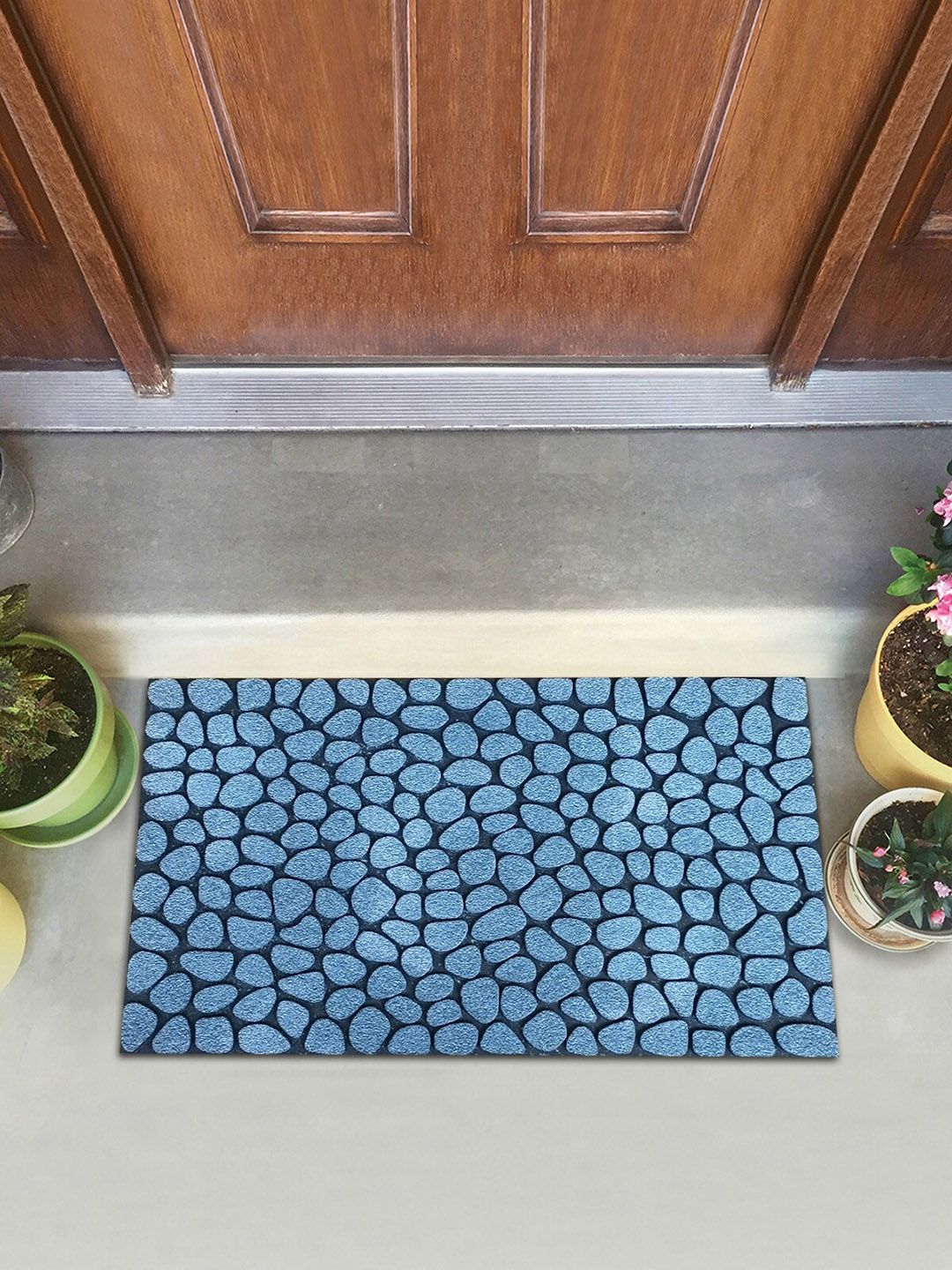 OBSESSIONS Blue Printed Anti-skid Rubber Doormat Price in India