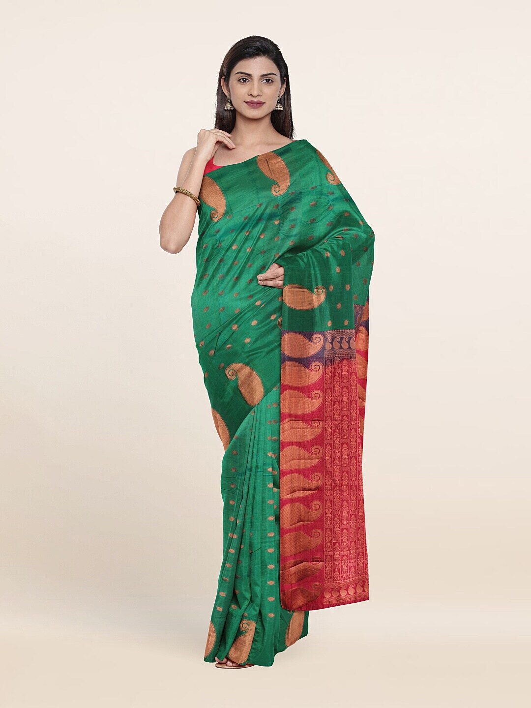Pothys Green & Red Woven Design Zari Pure Silk Saree Price in India