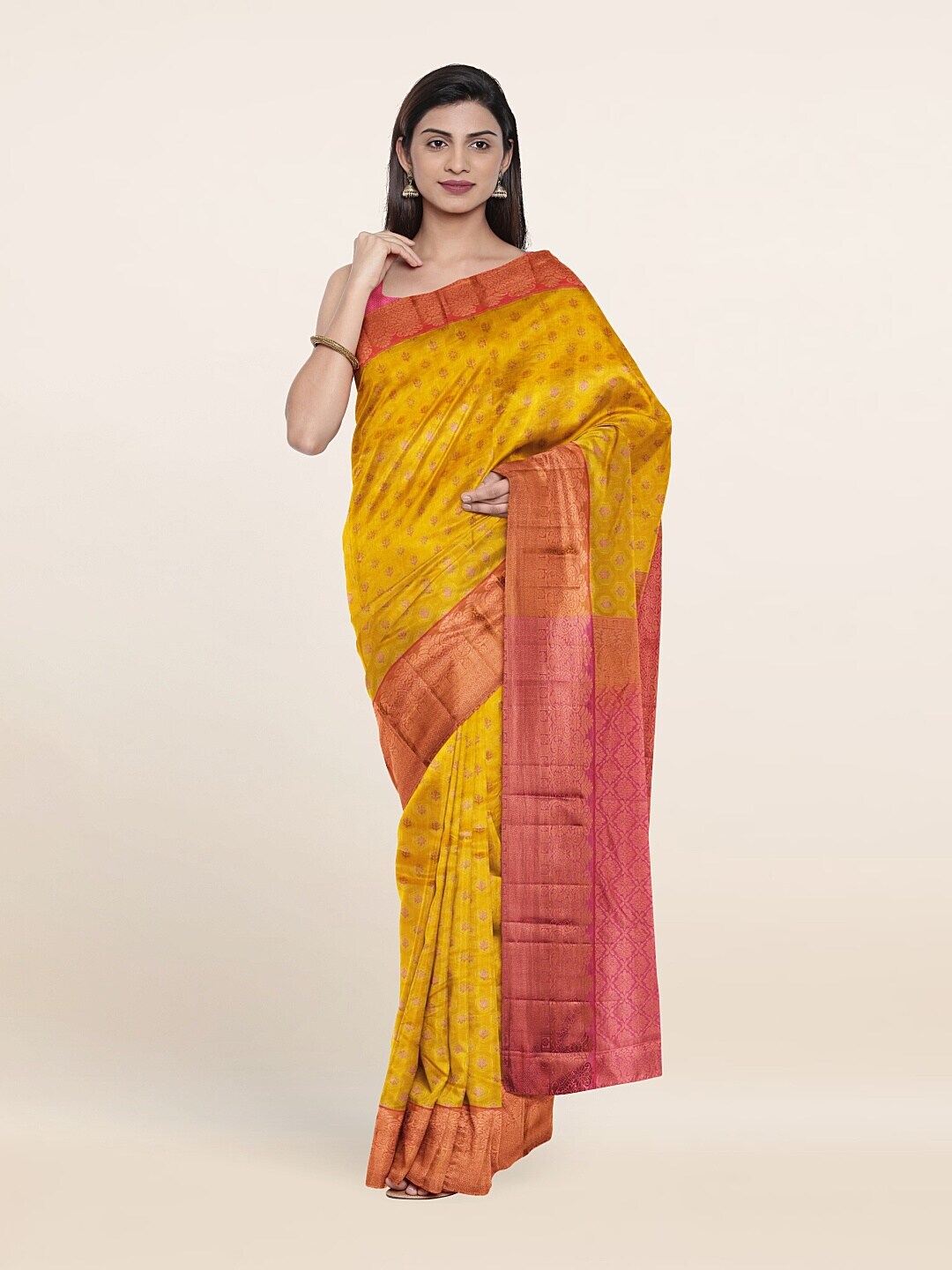 Pothys Yellow & Pink Woven Design Zari Pure Silk Saree Price in India