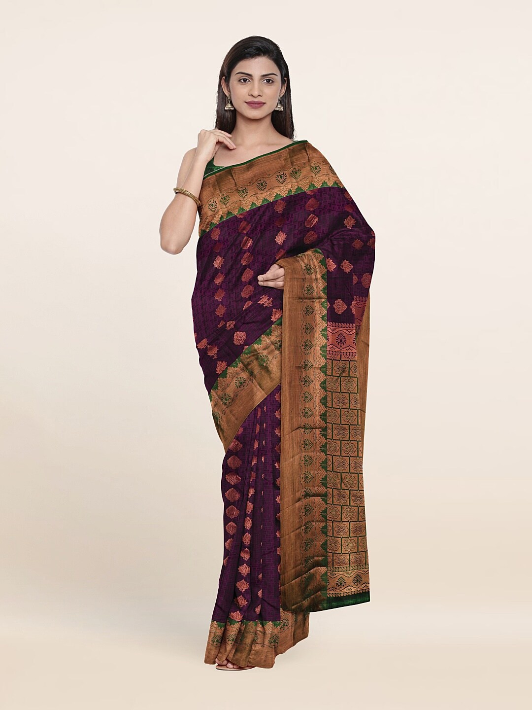 Pothys Purple & Green Woven Design Zari Pure Silk Saree Price in India
