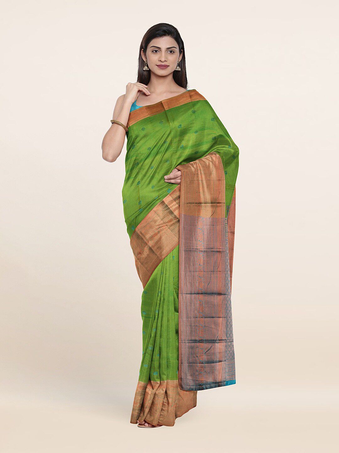 Pothys Green & Turquoise Blue Woven Design Pure Silk Saree Price in India