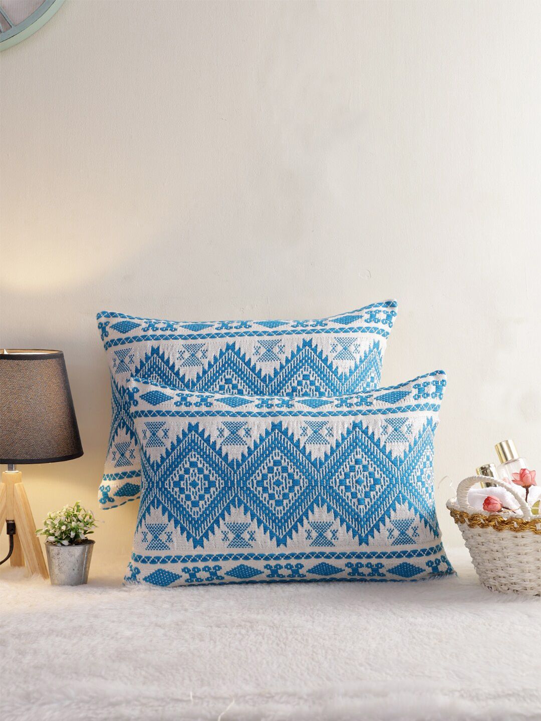 KRAVIKA Set of 2 Geometric Rectangle Cushion Covers Price in India