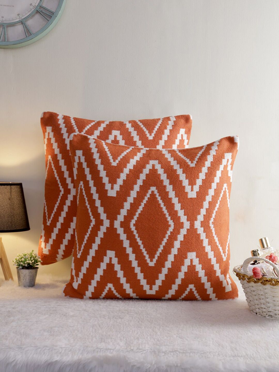 KRAVIKA  Set of 2 Geometric Square Cushion Covers Price in India