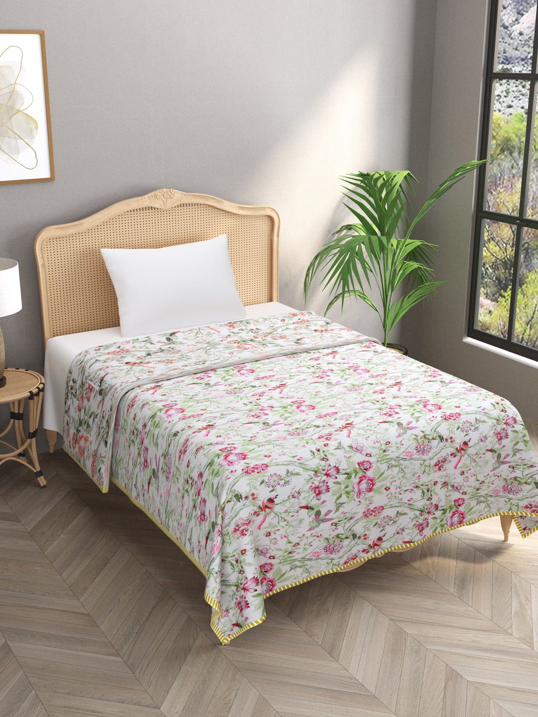 Gulaab Jaipur Pink & White Floral AC Room 300 GSM Single Bed Cotton Dohar Price in India