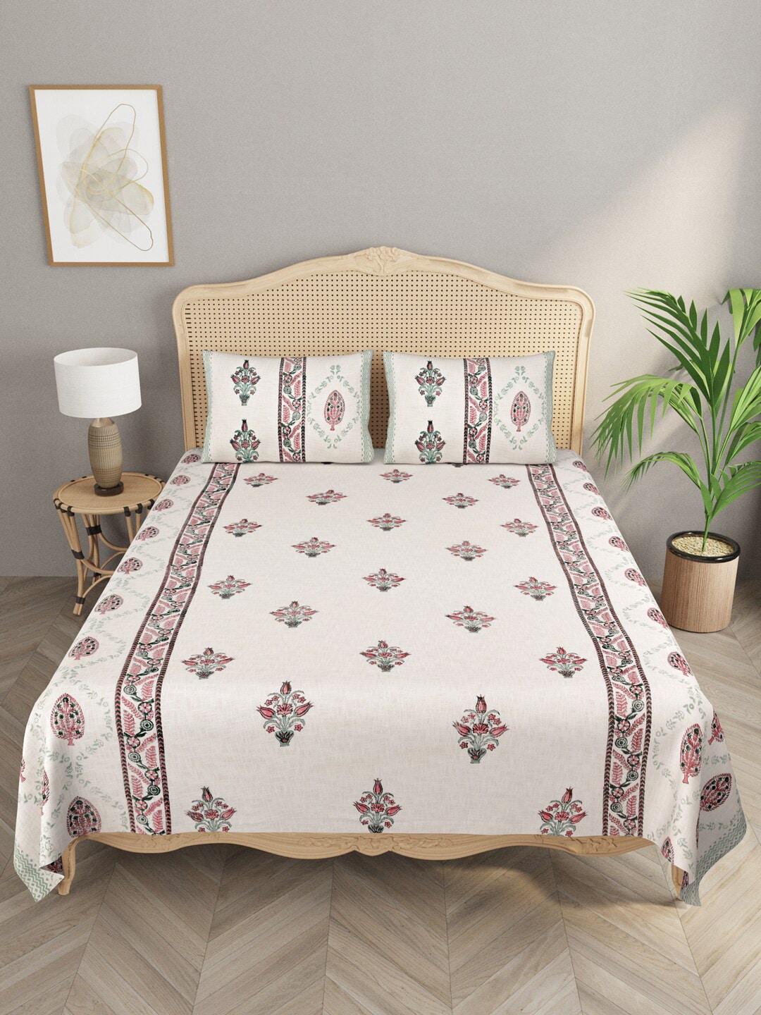 Gulaab Jaipur Printed Egyptian Cotton Double King Bed Cover With Pillow Covers Price in India