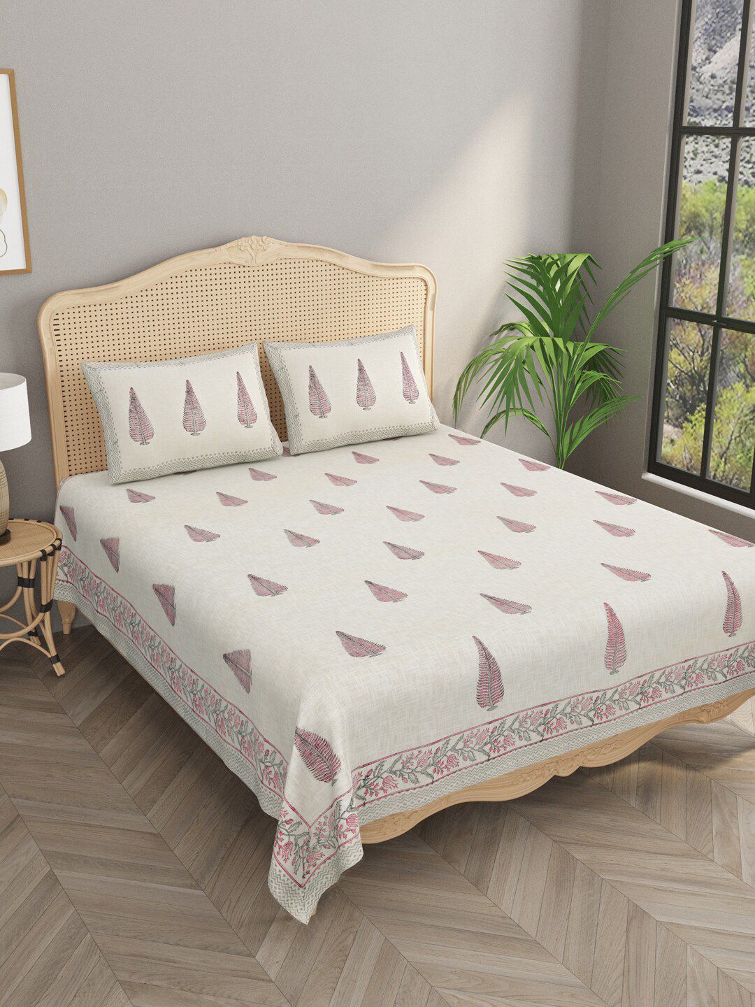 Gulaab Jaipur King Floral Printed 380 TC Cotton Bed Sheet with Pillow Covers Price in India