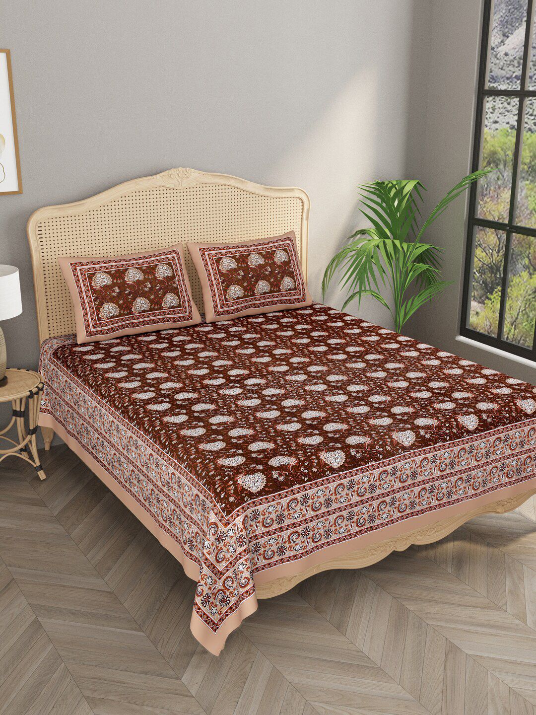 Gulaab Jaipur Printed 400 TC King Bedsheet with 2 Pillow Covers Price in India