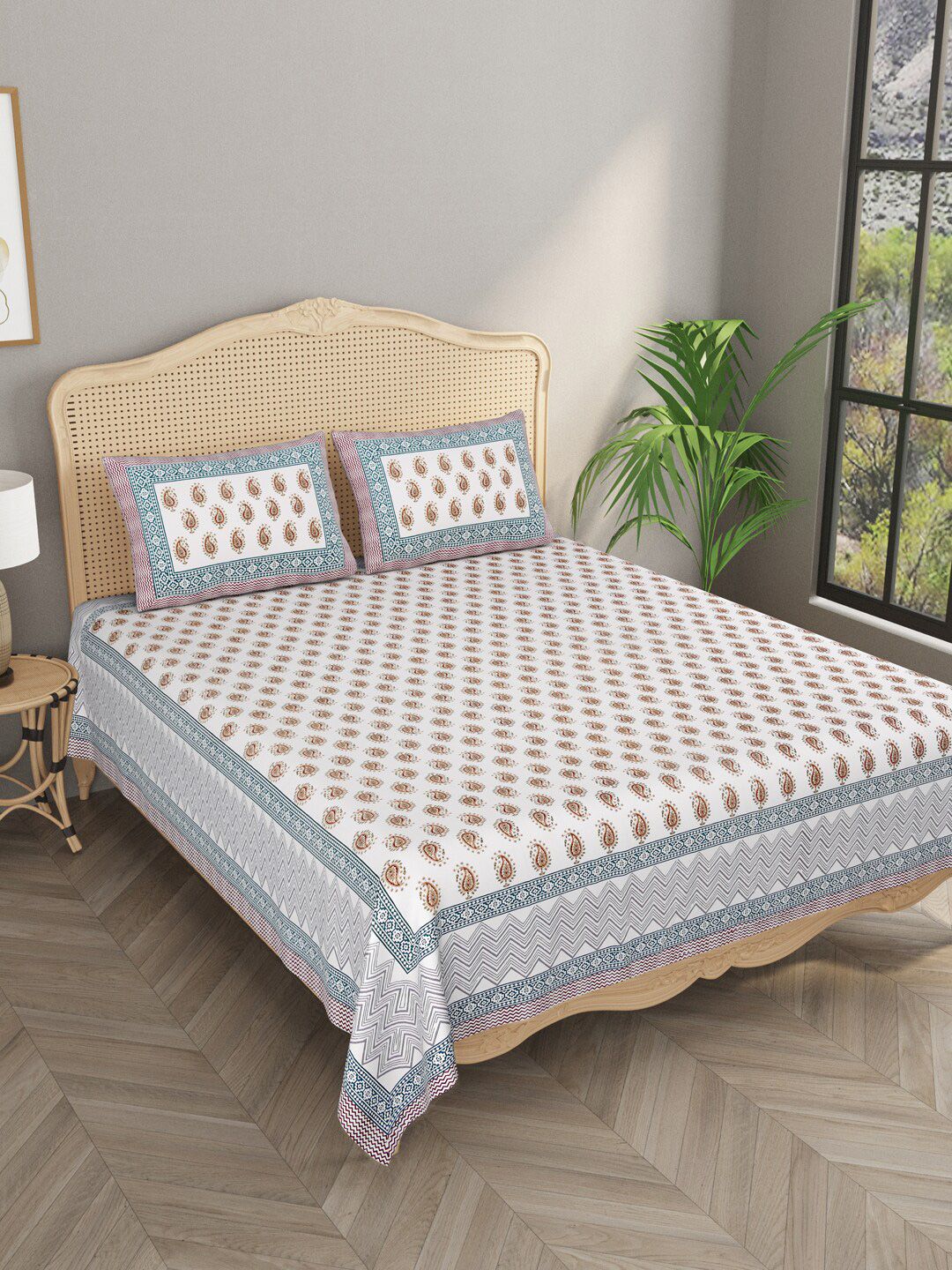 Gulaab Jaipur Printed 350 TC King Bedsheet with 2 Pillow Covers Price in India