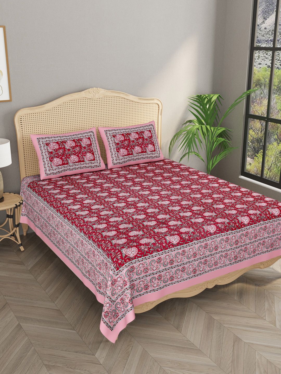 Gulaab Jaipur Floral Printed 400 TC Superfine King Bedsheet with 2 Pillow Covers Price in India