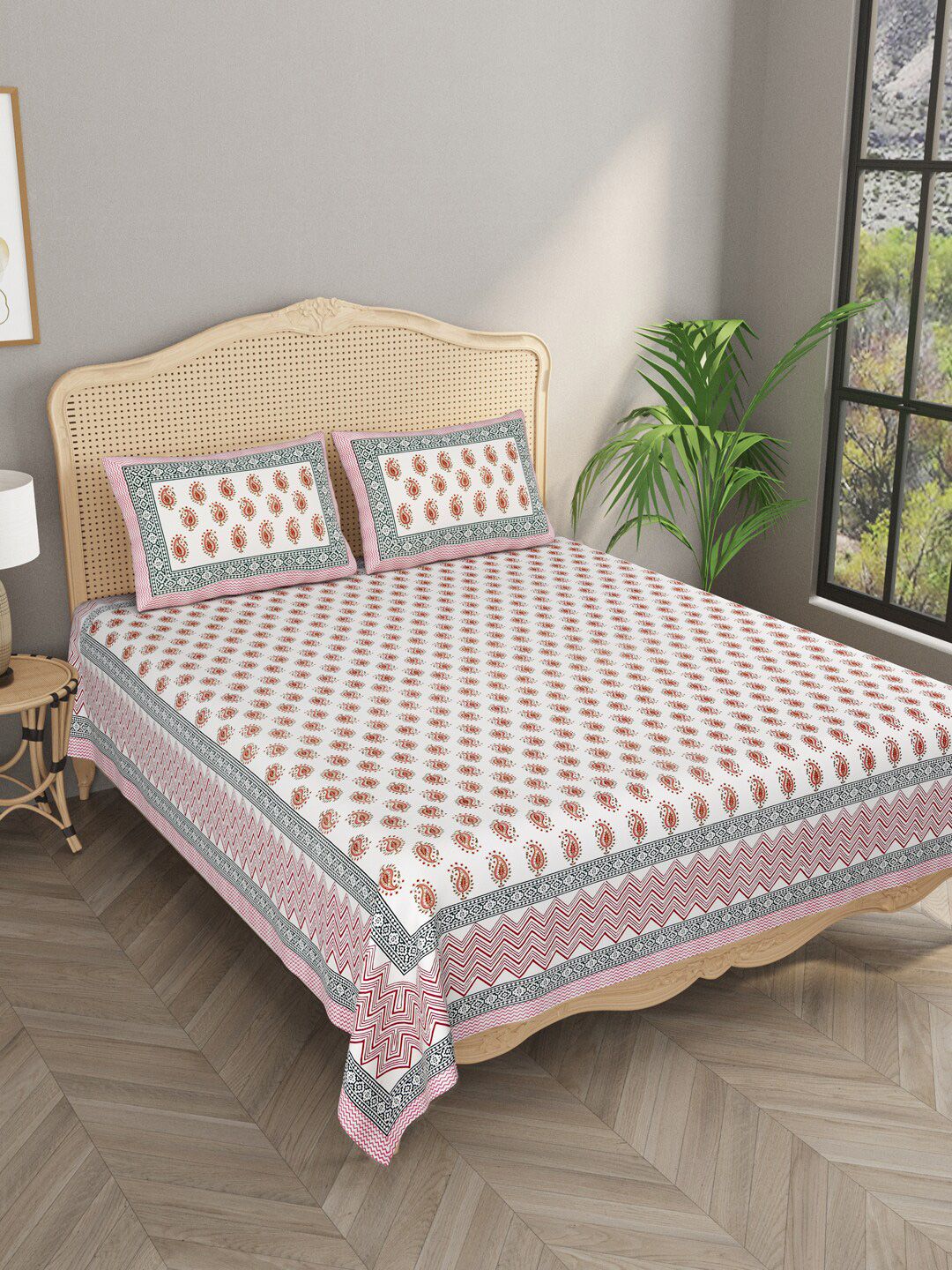 Gulaab Jaipur Printed 400 TC King Bedsheet with 2 Pillow Covers Price in India