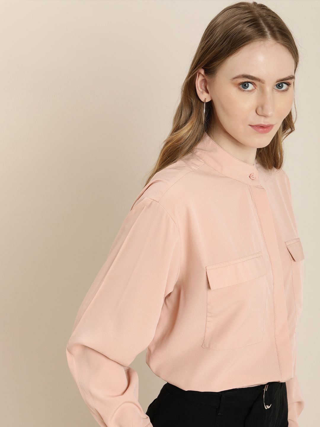 encore by INVICTUS Women Solid Band Collar Casual Shirt Price in India