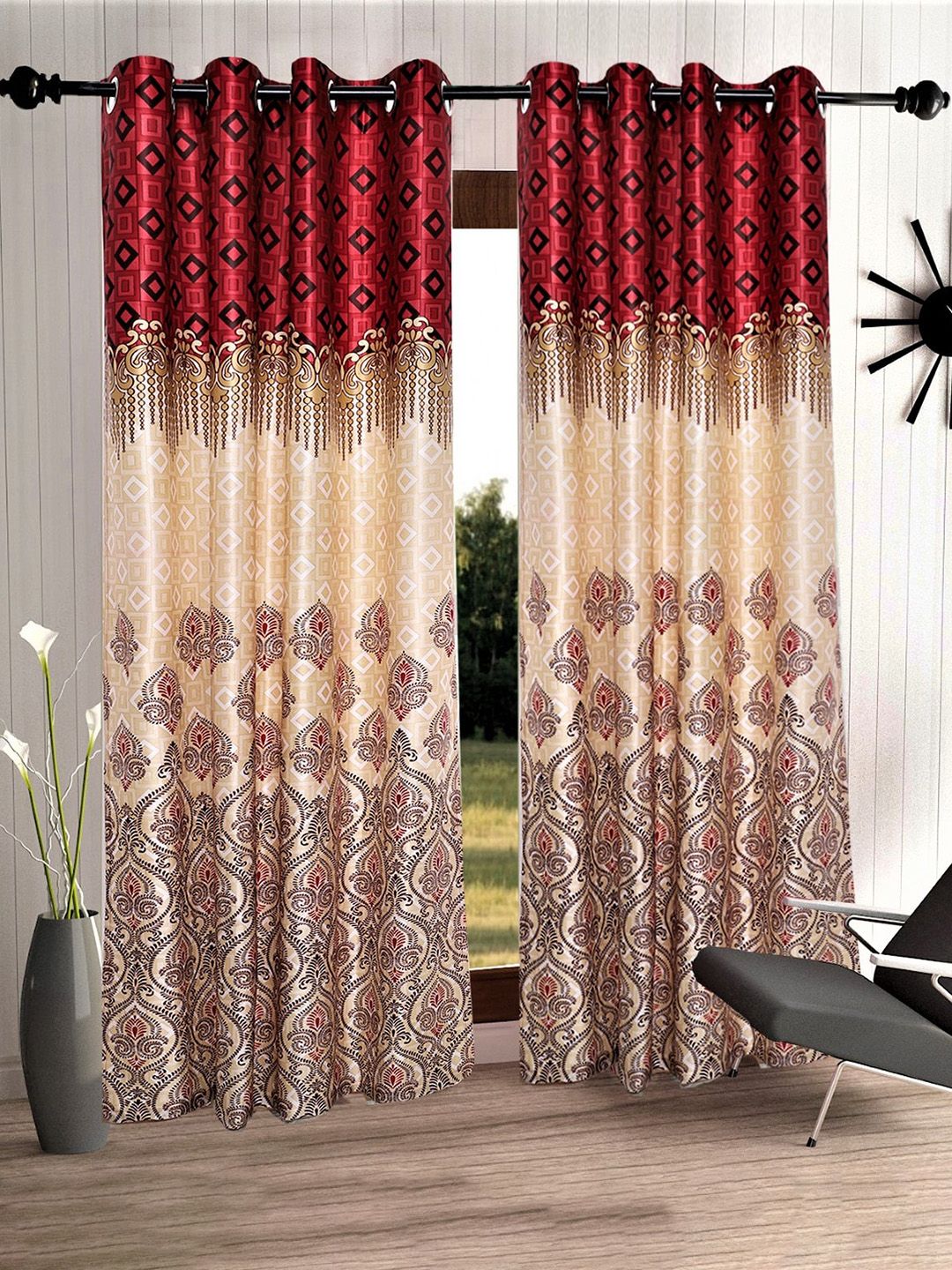 Home Sizzler Set of 2 Ethnic Motifs Polyester Regular Door Curtain Price in India
