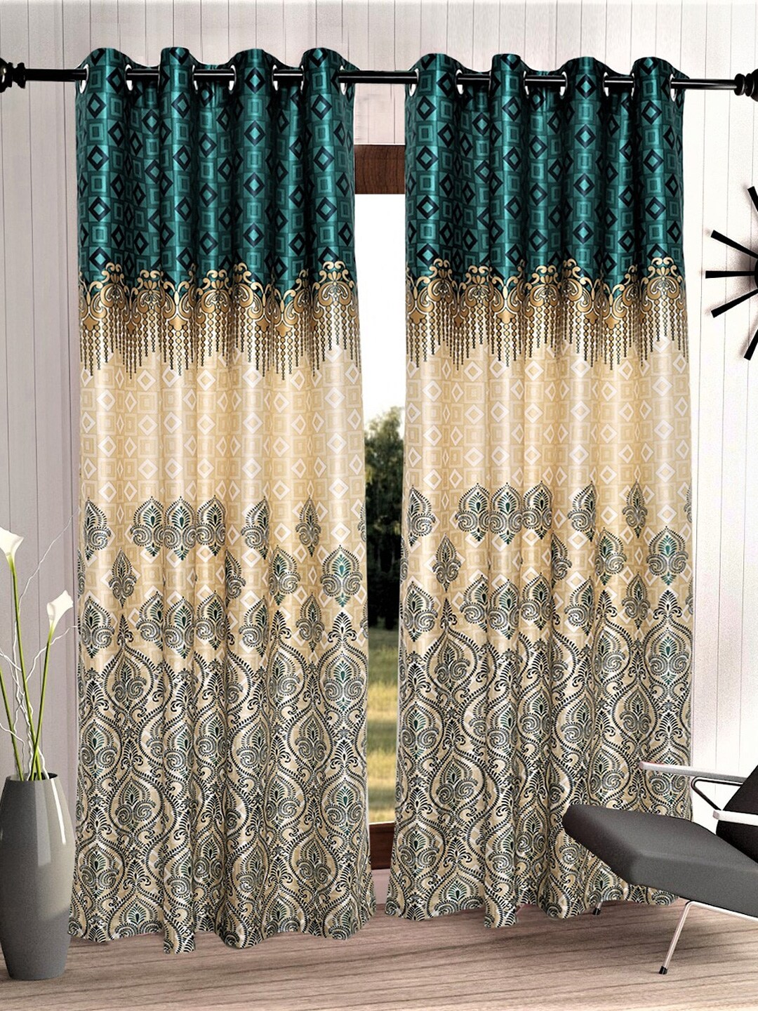 Home Sizzler Set of 2 Ethnic Motifs Polyester Window Curtain Price in India