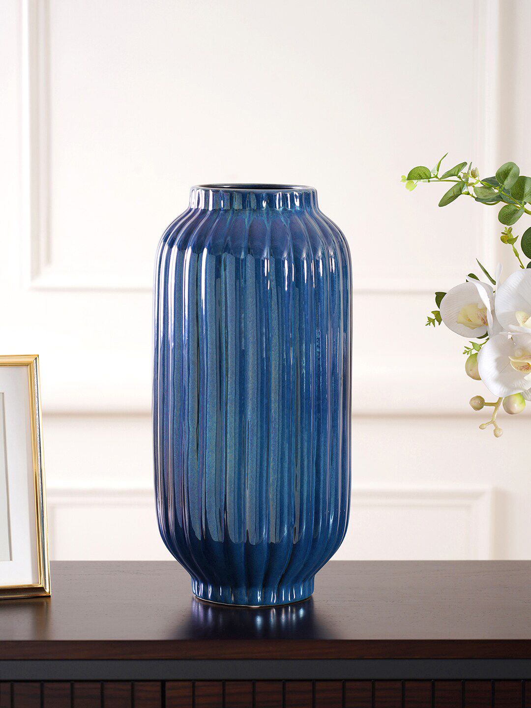 Pure Home and Living Sapphire Ribbed Medium Vases Price in India