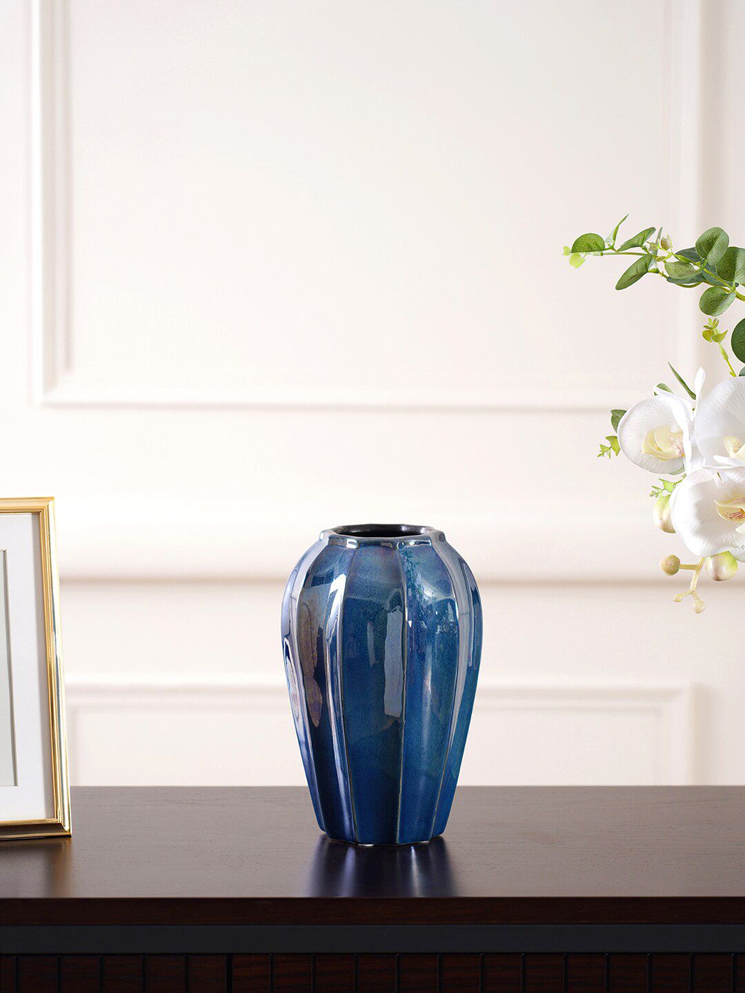 Pure Home and Living Blue Solid Glass Vase Price in India