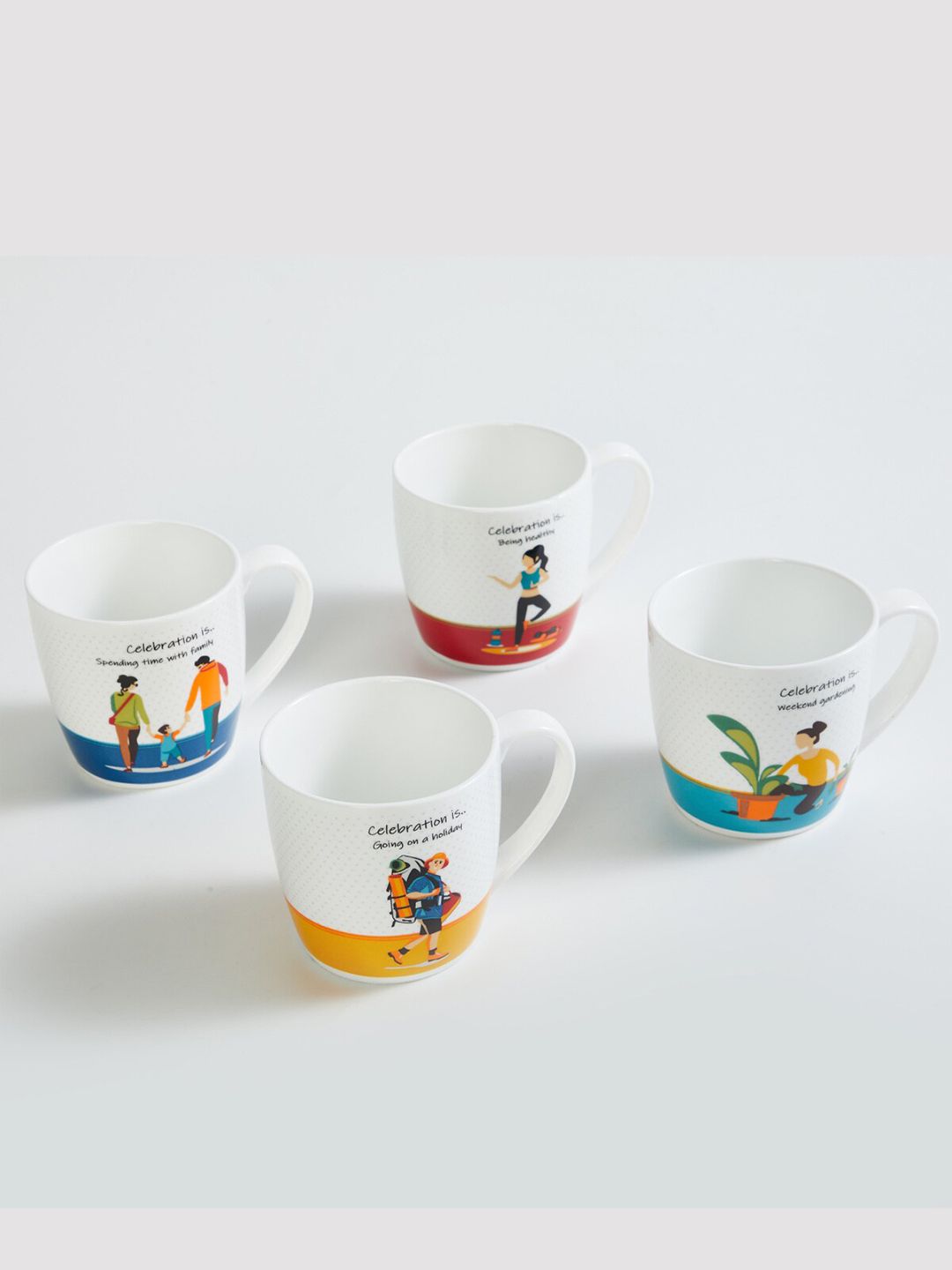 Home Centre Set of 4 Celebrations Printed Bone China Glossy Mugs Price in India