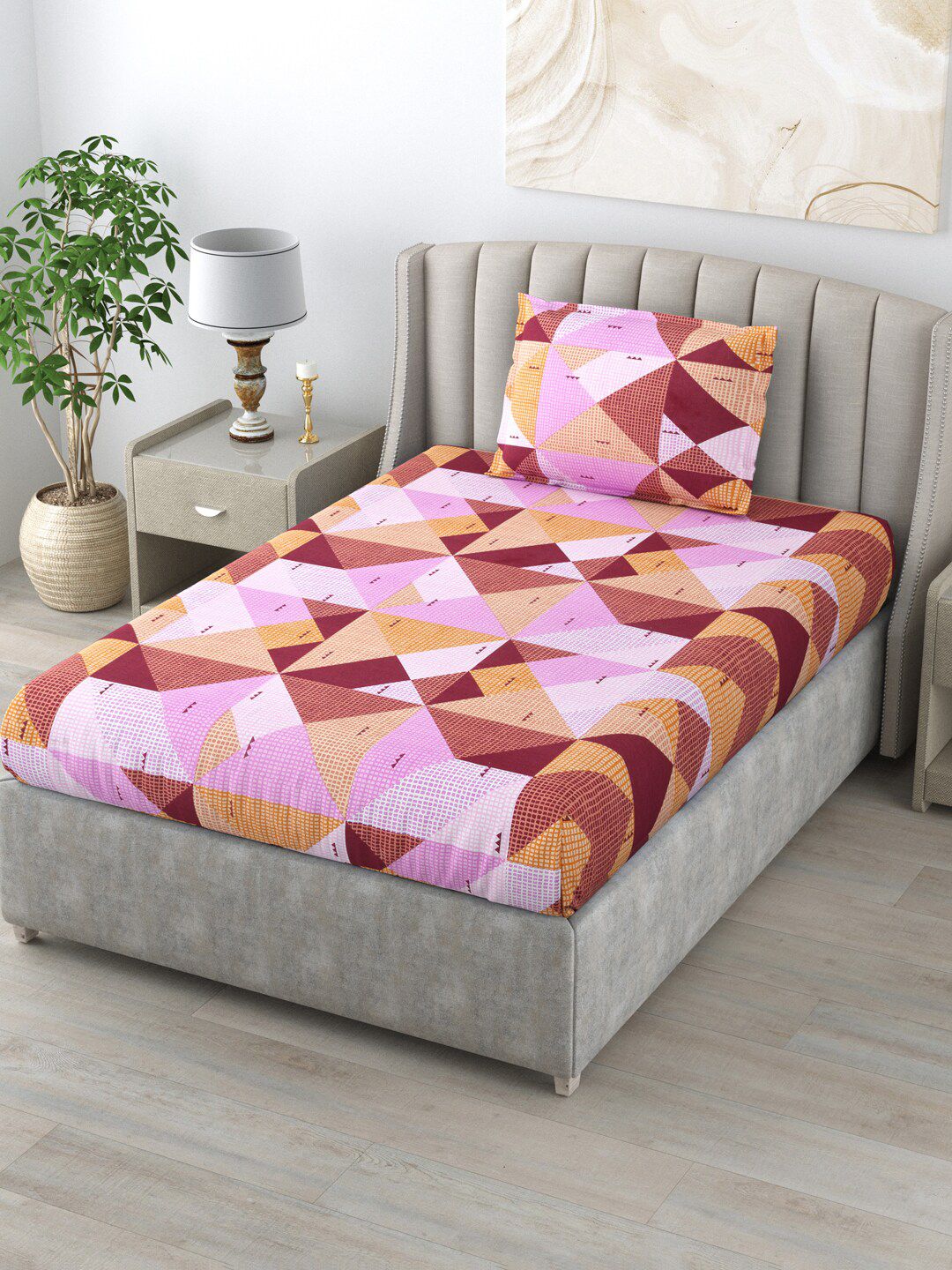 BOMBAY DYEING Printed 104 TC Single Bedsheet with 1 Pillow Covers Price in India