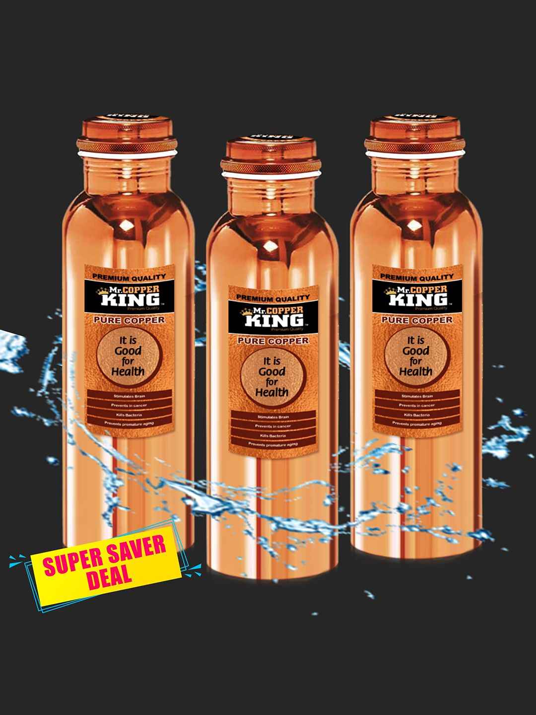 MR. COPPER KING Set Of 3 Solid Water Bottles 950 ml Price in India