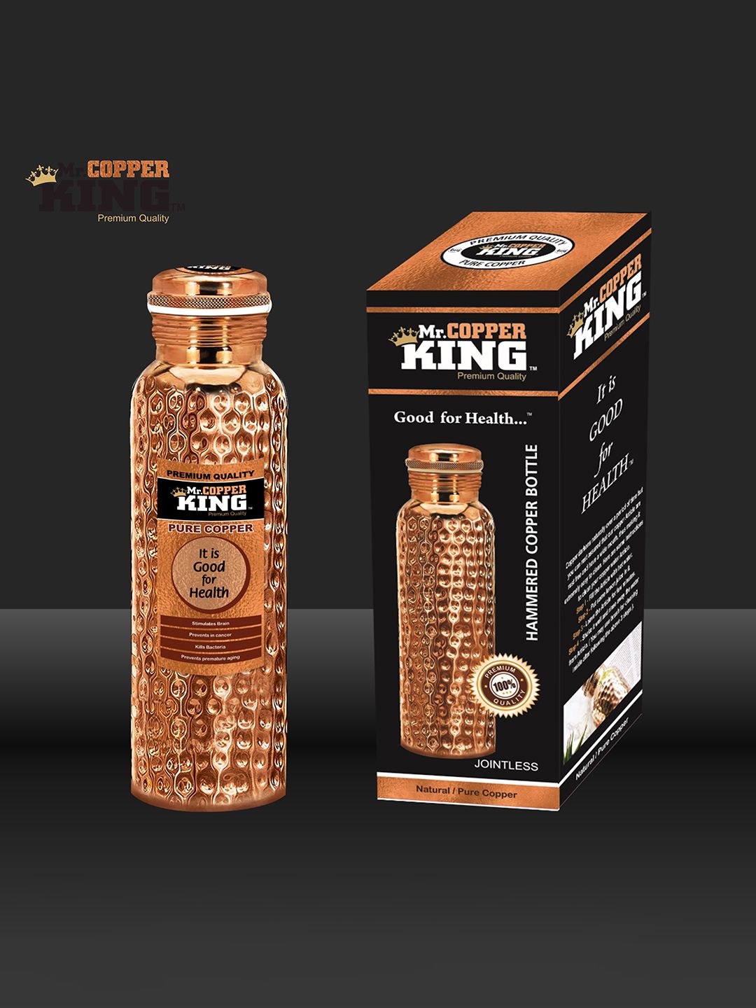 MR. COPPER KING Set Of 2 Copper Water Bottle- 950ML Price in India