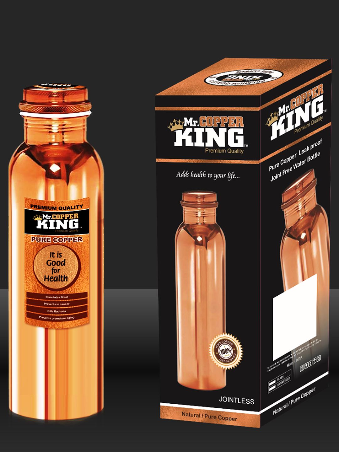 MR. COPPER KING Set Of 6 Solid Copper Water Bottles - 950 ML Price in India