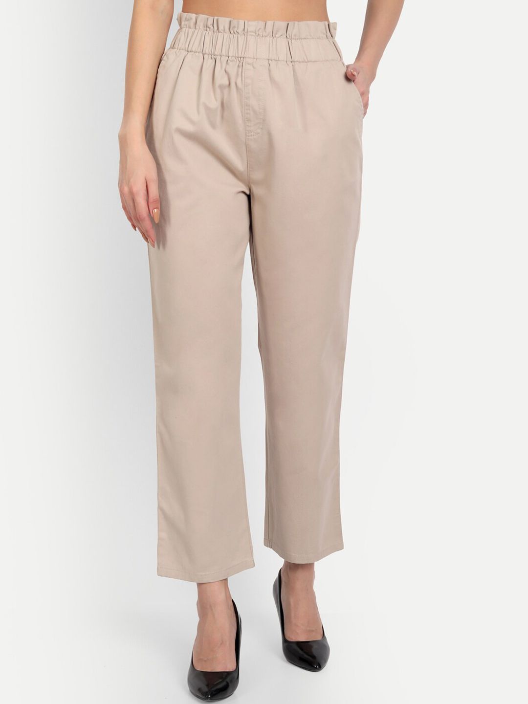 Lorem Ginzo Women Relaxed Straight Fit High Rise Easy Wash Pleated Trousers Price in India