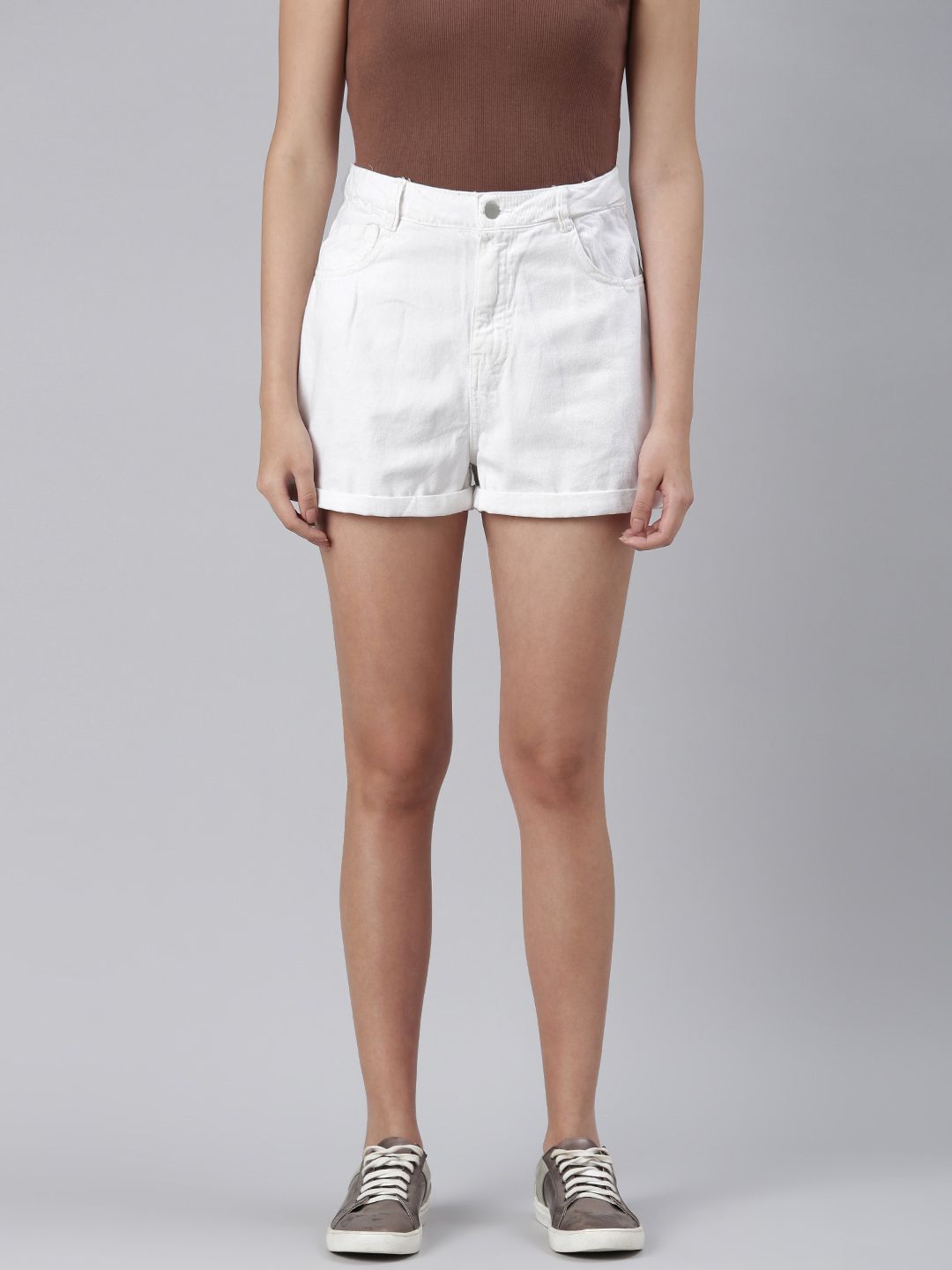 London Rag Women White Pure Cotton Shorts Price in India