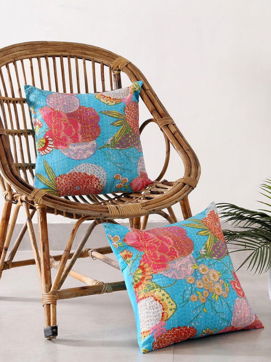 HANDICRAFT PALACE Set of 2 Cotton Printed Square Cushion Covers Price in India