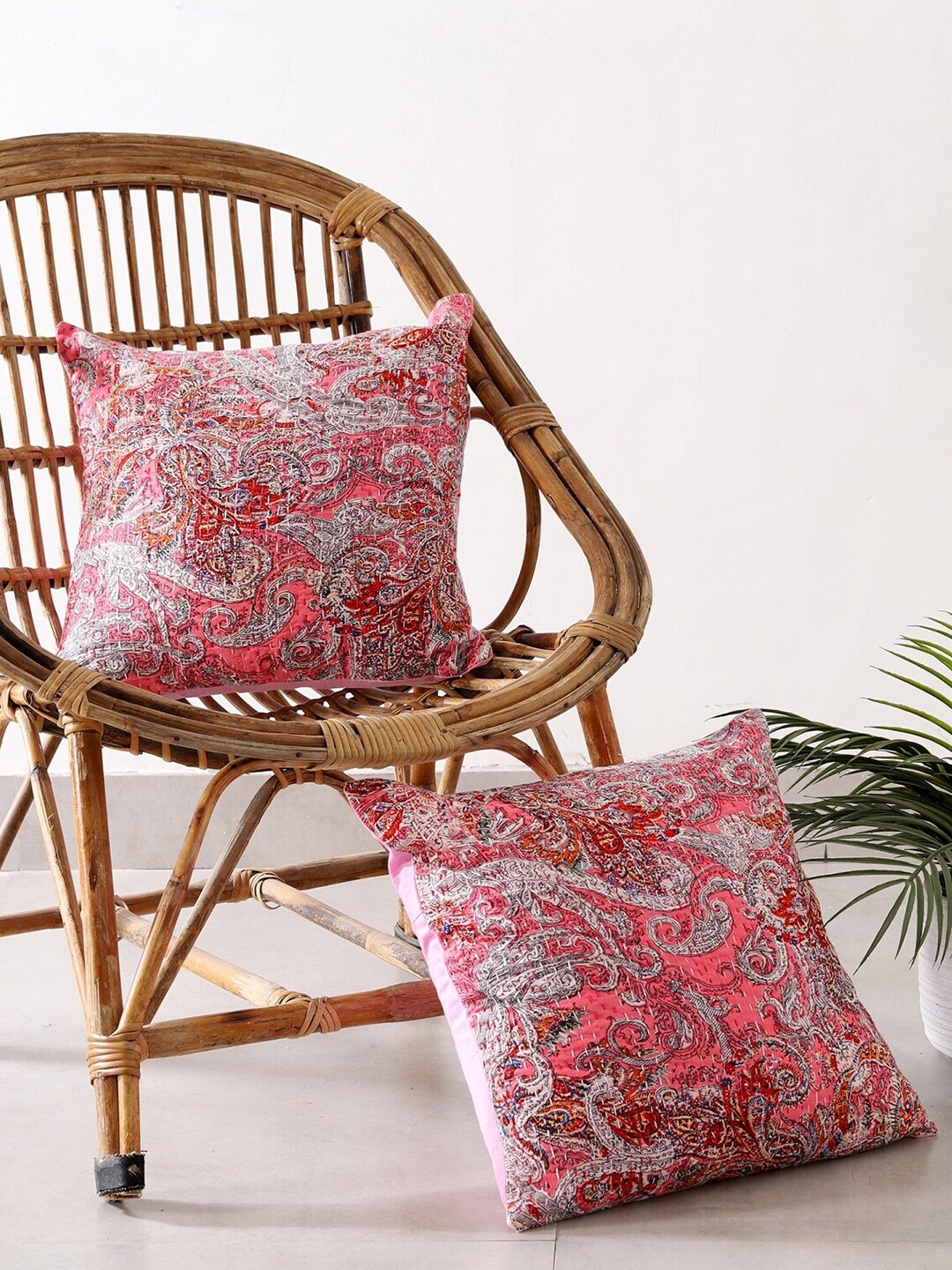 HANDICRAFT PALACE  Set of 2 Cotton Printed Square Cushion Covers Price in India