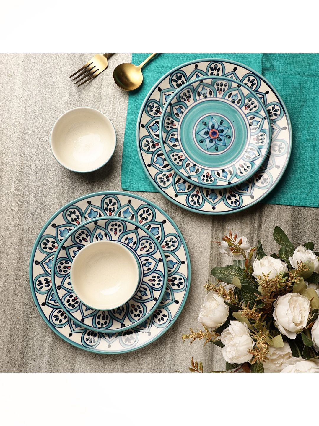 The Decor Mart 6 Pieces Hand Painted Printed Ceramic Glossy Dinner Set Price in India