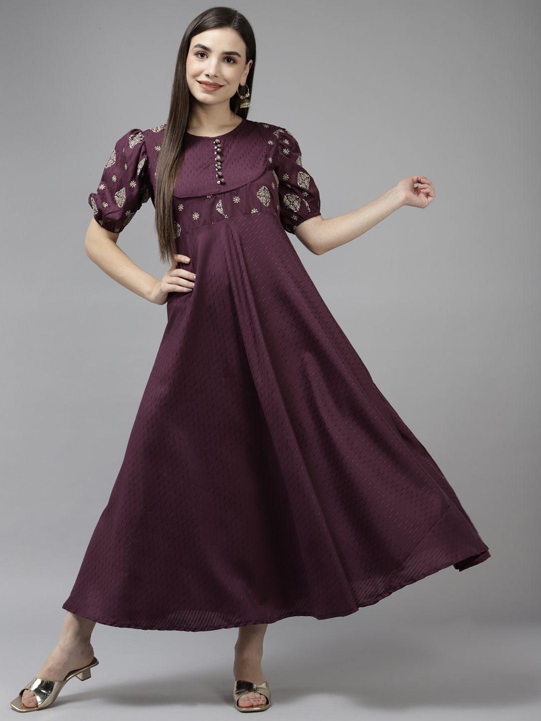 Yufta Burgundy Solid A-Line Ethnic Maxi Dress Price in India