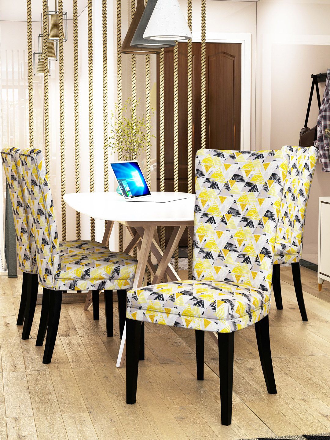 Nendle Set Of 4 Printed Stretchable Dining Table Chair Covers Price in India