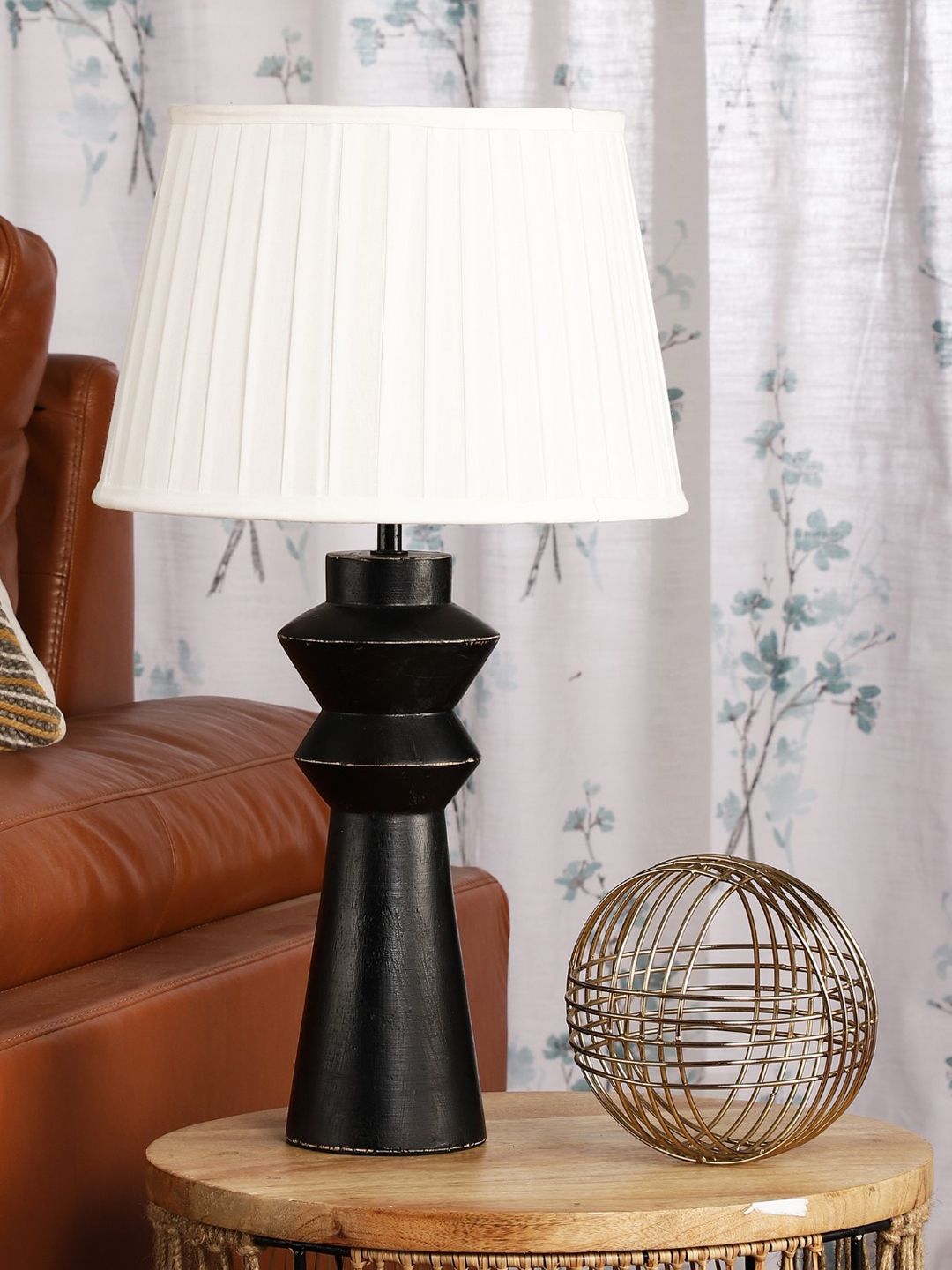 The Decor Mart Solid Wooden Table Lamp With Pleated Shade Price in India