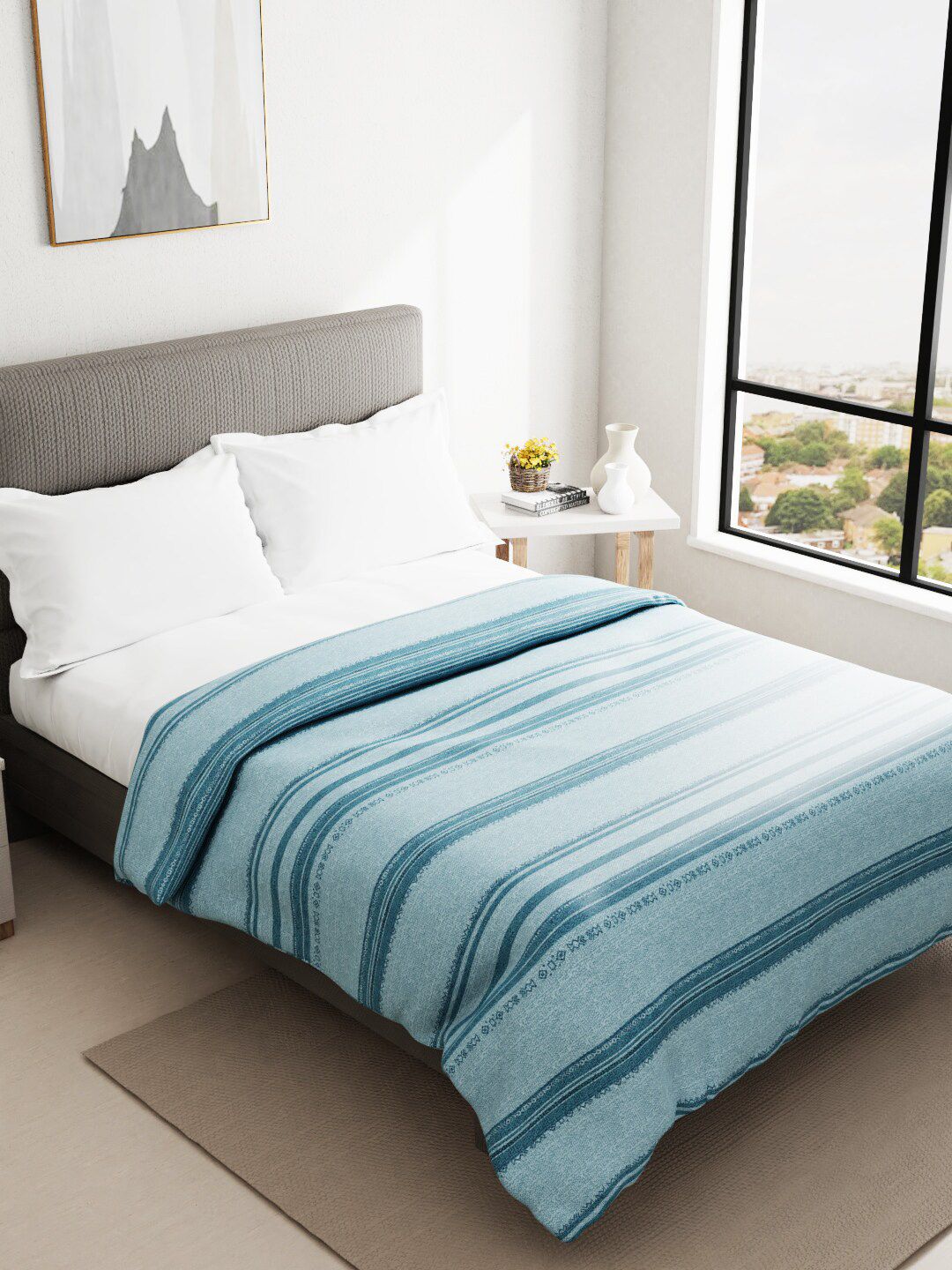 BIANCA Blue Striped AC Room Cotton 150 GSM Double Bed Comforter Price in India