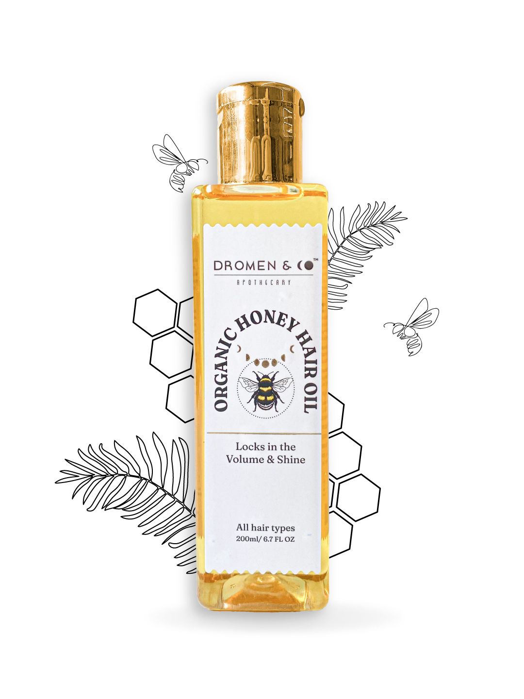 DROMEN & CO Organic Honey Hair Oil to Lock in Hair Volume & Shine - 200 ml