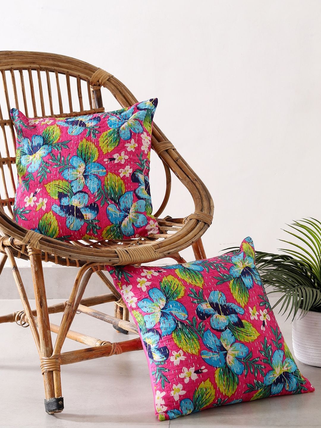 HANDICRAFT PALACE Pack of 2 Cotton Printed Square Cushion Covers Price in India