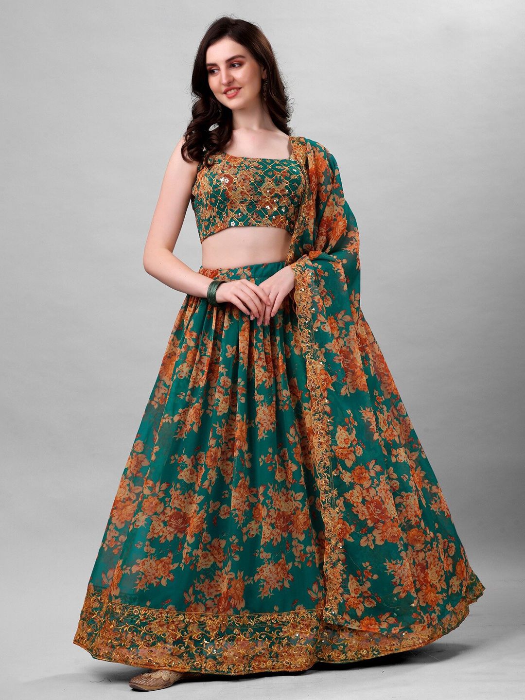 Fashion Basket Embroidered Semi-Stitched Lehenga & Unstitched Blouse With Dupatta Price in India