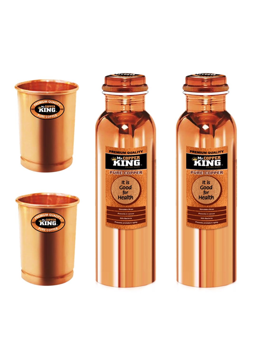 MR. COPPER KING Set of 4 Copper Water Bottle & Glass Price in India
