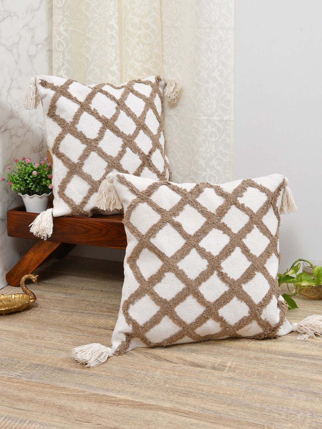 Gulaab Jaipur  Set of 2 Embroidered Square Cushion Covers Price in India