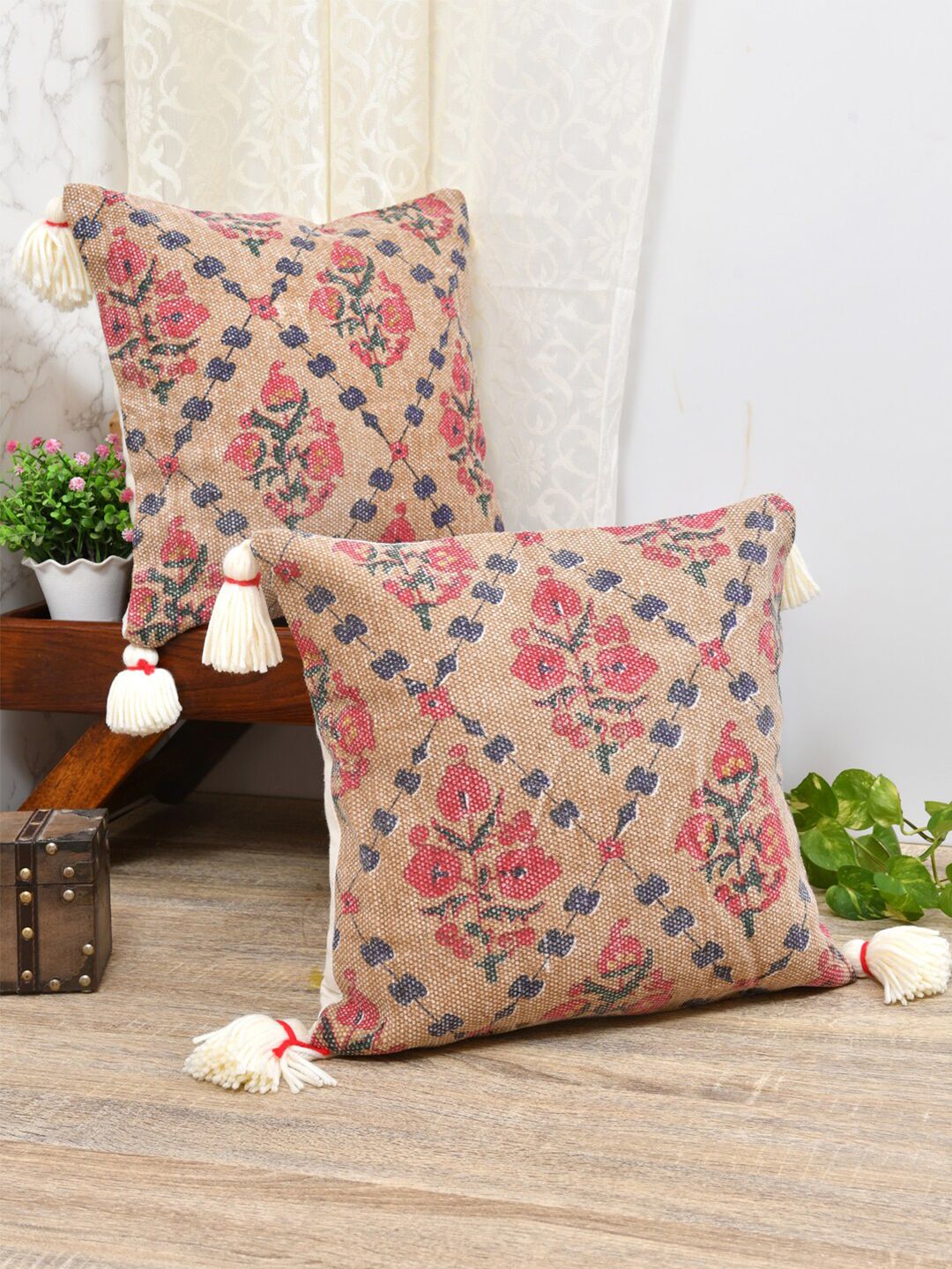 Gulaab Jaipur  Set of 2 Floral Square Cushion Covers Price in India